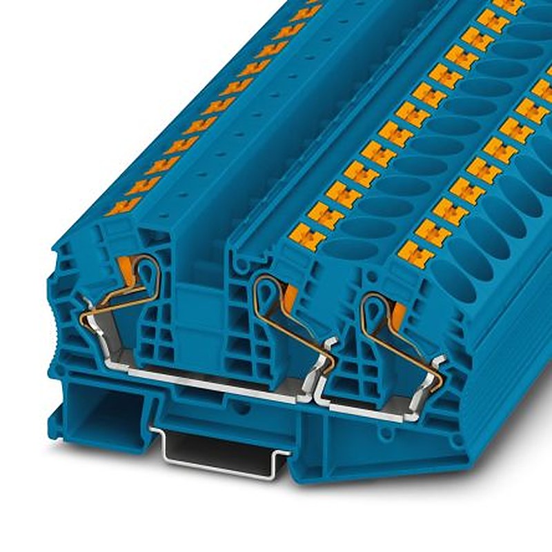 Phoenix Contact 3208773 PT 16-TWIN N BU Series Feed Through Terminal Block Blue, 25mm², 1-Level, Push-in, IECEx/ATEX