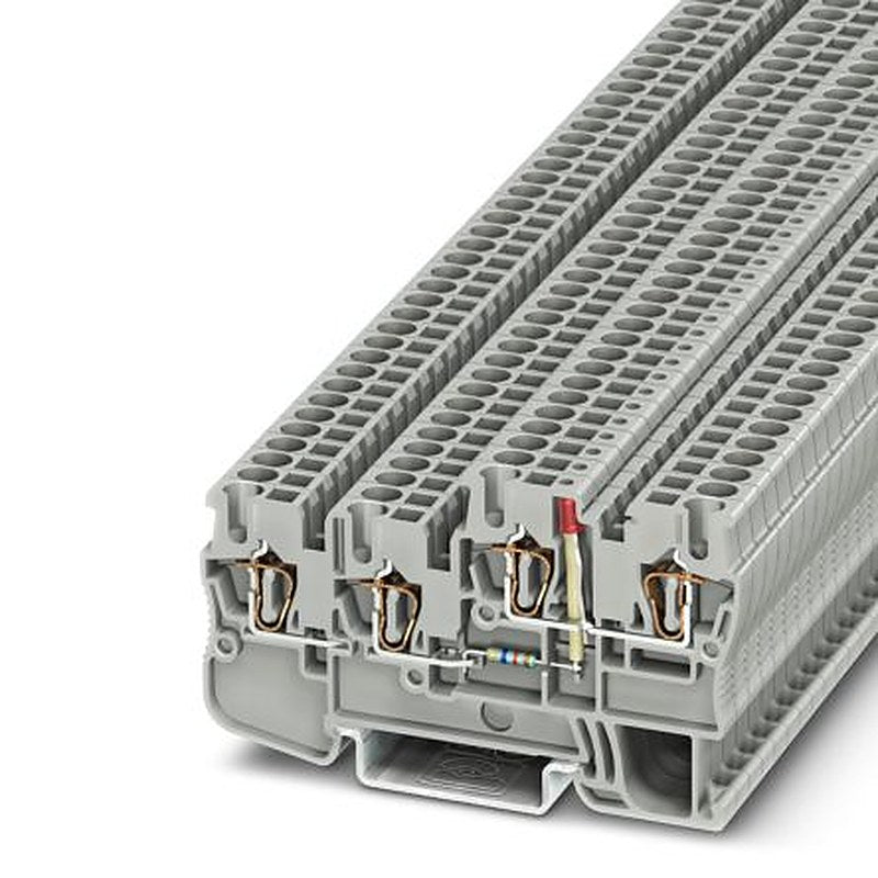 Phoenix Contact 3209028 STIO 2.5/3-2B/L-LA24RD/O-M Series Terminal Block Grey, 2.5mm², 3-Level, Spring Cage