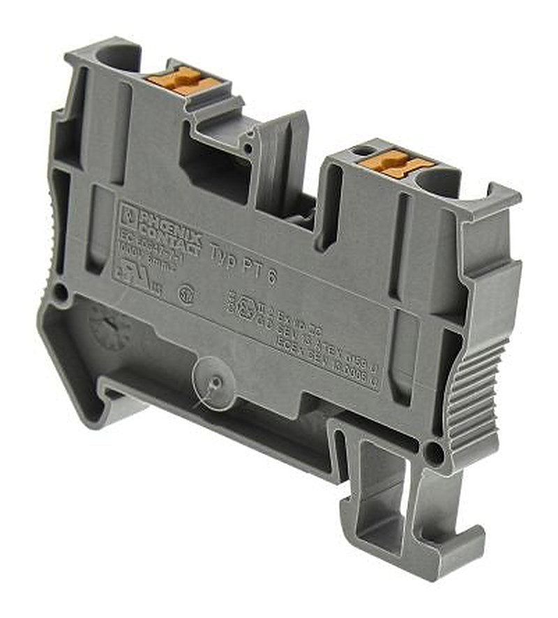 Phoenix Contact 3211813 PT 6 Series Feed Through Terminal Block Grey, 10mm², 1-Level, Push-in