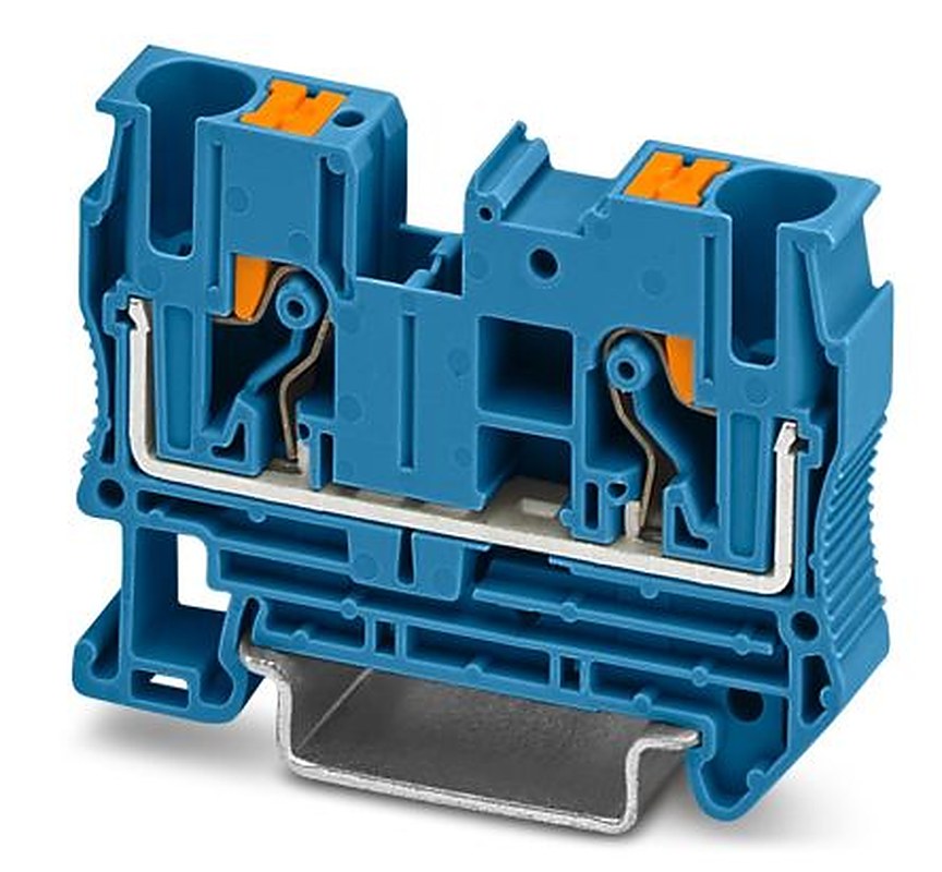 Phoenix Contact 3211819 PT 6 BU Series Feed Through Terminal Block Blue, 0.5mm², 10 mm², 1-Level, Push-in, IECEx/ATEX