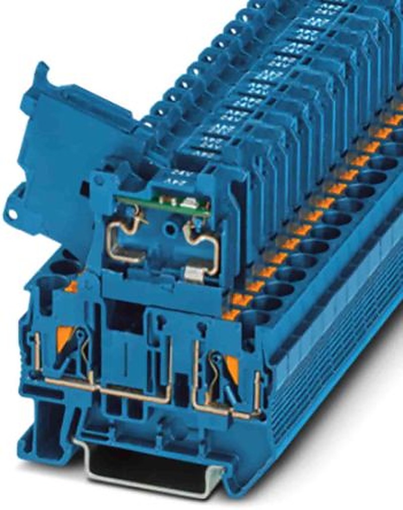 Phoenix Contact 3211908 PT Series Fuse Modular Terminal Block Blue, 0.2mm², 6 mm², 1-Level Fused, Push-in