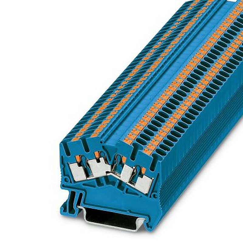 Phoenix Contact 3212002 PTS 2.5-QUATTRO BU Series Feed Through Terminal Block Blue, 0.14mm², 4 mm², 1-Level, Push-in,