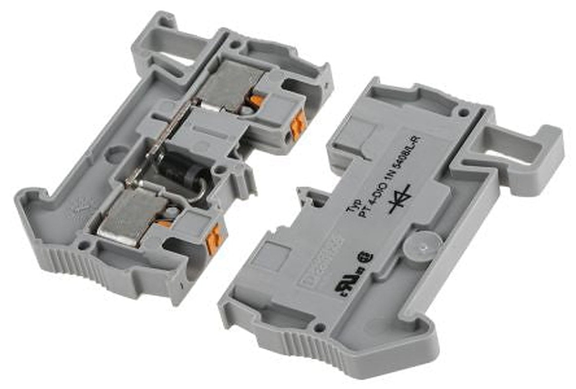 Phoenix Contact 3212112 PT 4-DIO 1N 5408/L-R Series Component Terminal Block Grey, 0.2mm², 6 mm², 1-Level, Push-in