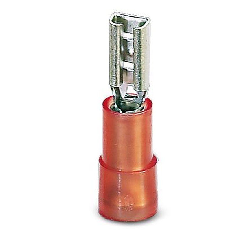 Phoenix Contact C-SCFI 1.5 Red Insulated Female Spade Connector, Crimp, 2.8 x 0.25 mm Tab Size 16 AWG to 20 AWG