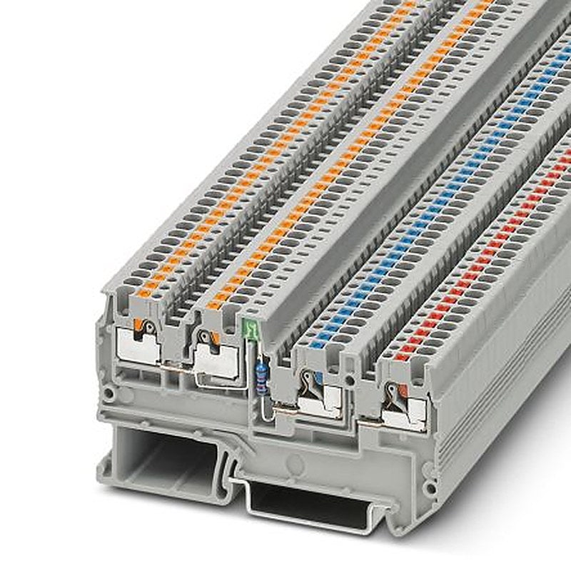 Phoenix Contact 3244436 PTIO 1.5/S/3-LED 24 GN Series DIN Rail Terminal Block Grey, 1.5mm², 3-Level, Push-in