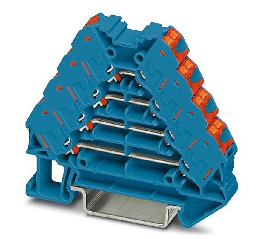 Phoenix Contact 3270120 PTRV 4 BU/RD Series DIN Rail Terminal Block Blue, 0.14mm², 2.5 mm², 4-Level, Push-in