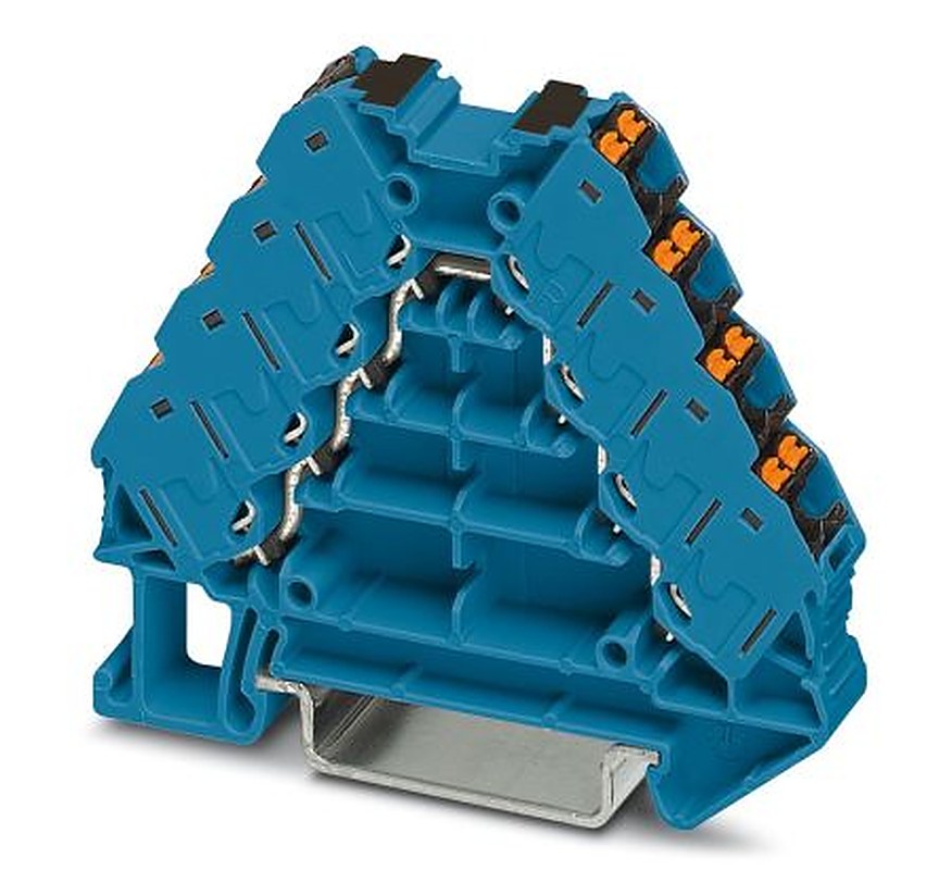 Phoenix Contact 3270126 PTRV 4-PV BU/BK Series DIN Rail Terminal Block Blue, 0.14mm², 2.5 mm², 4-Level, Push-in