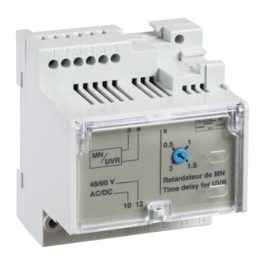MN delay unit, MasterPact NT/NW, ComPacT NS, adjustable time delay 0.5s to 3s, 48/60VDC, 48/60VAC 50/60Hz, spare part (MN delay unit MasterPact NT/NW) is a Schneider Electric product. Designed for reliable performance and long service life. Available across Iraq — contact us for pricing and delivery options.