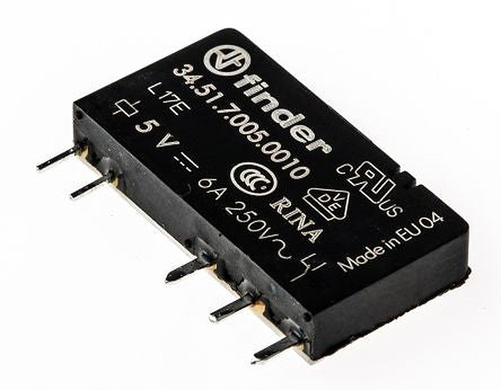 Finder PCB Power Relay, 5V dc Coil, 6A Switching Current, SPDT