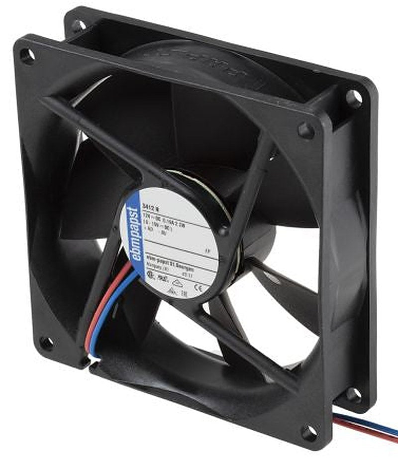 ebm-papst 3400 N Series Axial Fan, 12V dc, 84 m³/h, 2.2 W, 180 mA Max, IP68 92 mm 92mm 25.4 mm