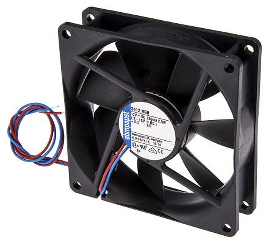 ebm-papst 3400 N Series Axial Fan, 12V dc, 94 m³/h, 2.5 W, 208 mA Max, IP68 92 mm 92mm 25.4 mm