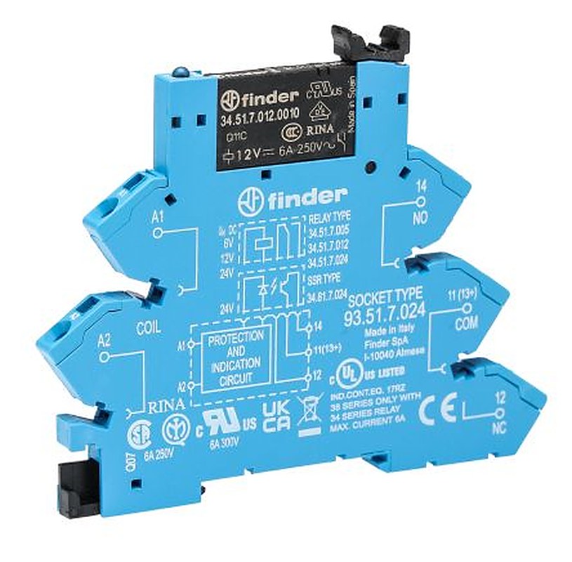 Finder 38 Series Interface Relay, DIN Rail, 12V dc Coil, SPDT, 15.2mA