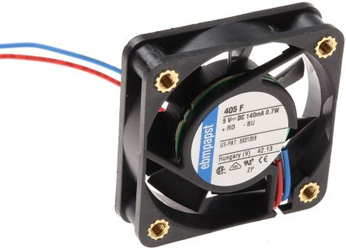 ebm-papst 400 F Series Axial Fan, 5V dc, 8 m³/h, 700 mW, 140 mA Max, IP20 40 mm 40mm 10 mm