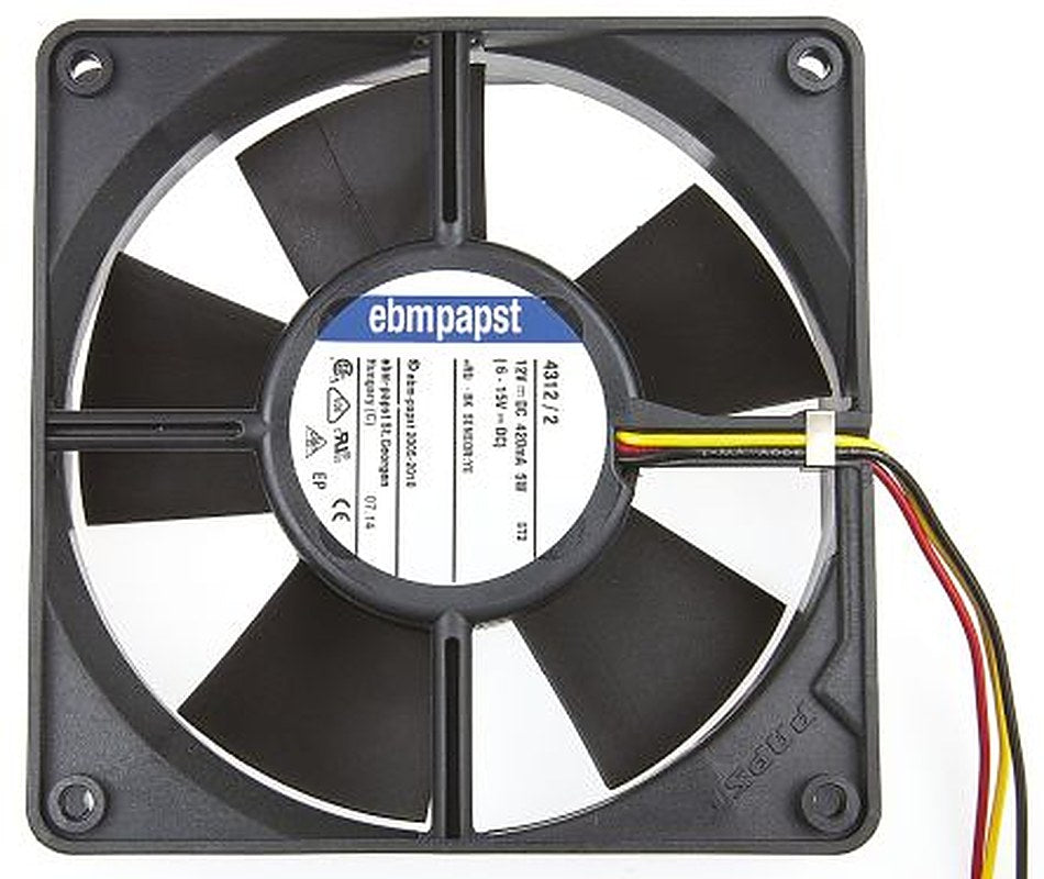 ebm-papst 4300 Series Axial Fan, 12V dc, 170 m³/h, 5 W, 417 mA Max, IP68 119 mm 119mm 32 mm