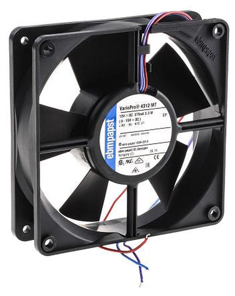 ebm-papst 4300 Series Axial Fan, 12V dc, 138 m³/h, 3.3 W, 70 mA Max, IP68 119 mm 119mm 32 mm