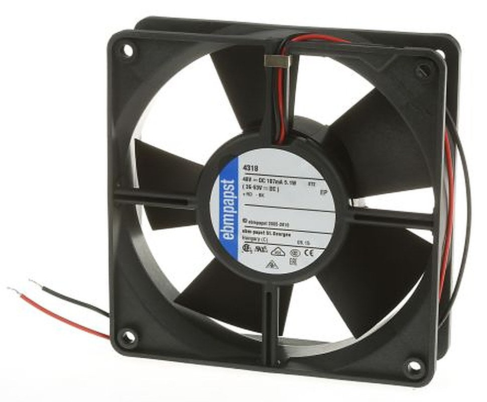 ebm-papst 4300 Series Axial Fan, 48V dc, 170 m³/h, 5 W, IP54, IP68 119 mm 119mm 119 mm