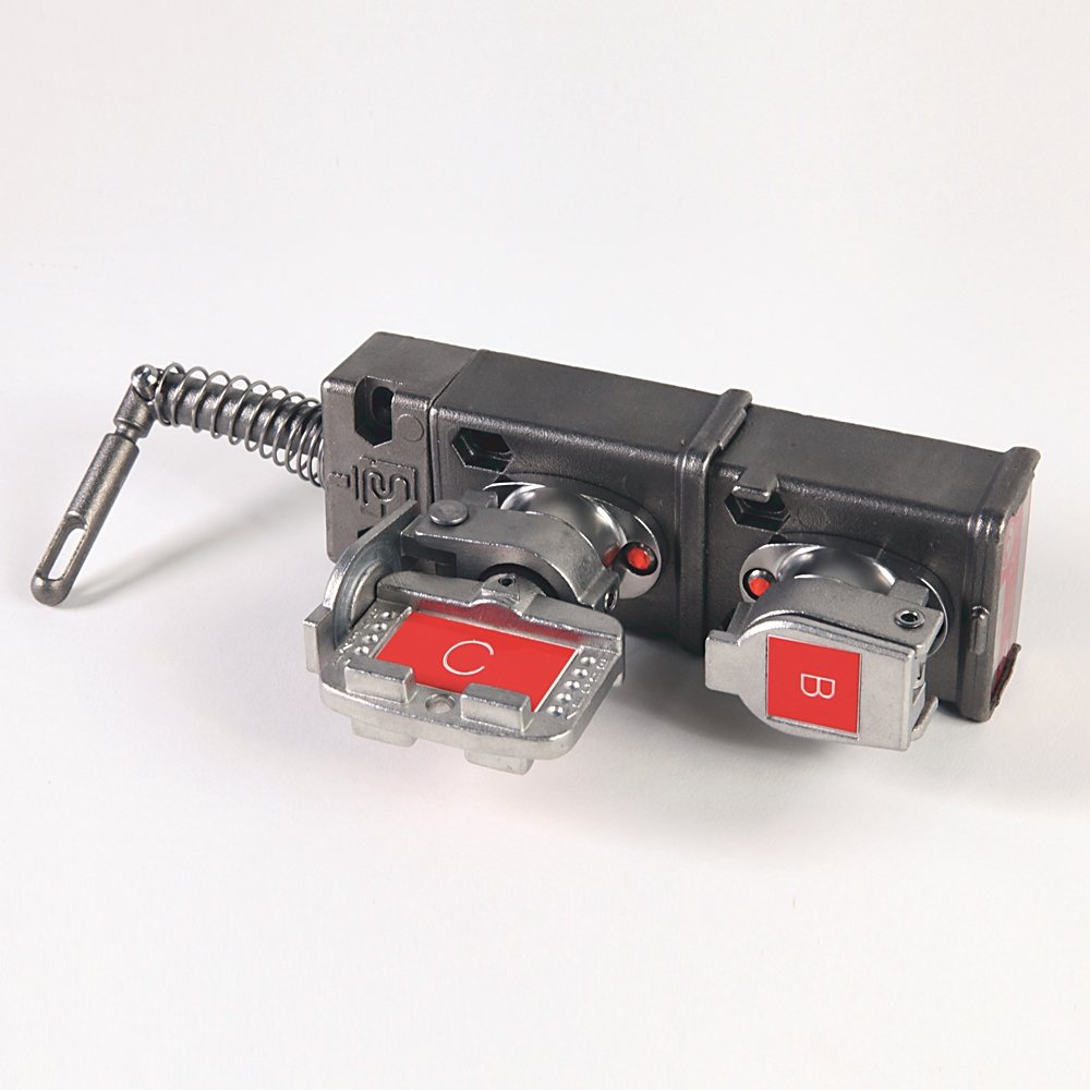 Access Interlock - Dual Key, Standard Key Code Labeling, Lever inserted (guard is secure) - 1 key in/1 key out Actuator. Primary key trapped, Secondary key free to release lever.