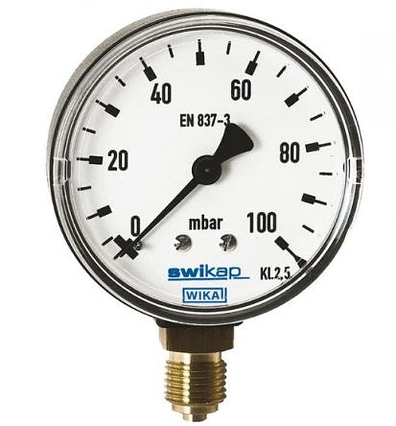WIKA G 1/4 Pressure Gauge, 50 mm, 250 mbar