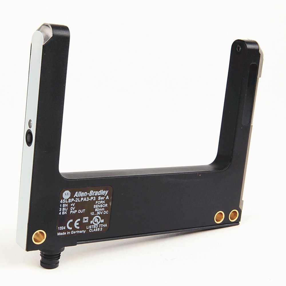 45LSP Optical Fork Sensor, 80 mm Sensing Gap, 10...30V DC Operating Voltage, Light or Dark Operate Selectable, 3-pin Pico QD, PNP Output Type