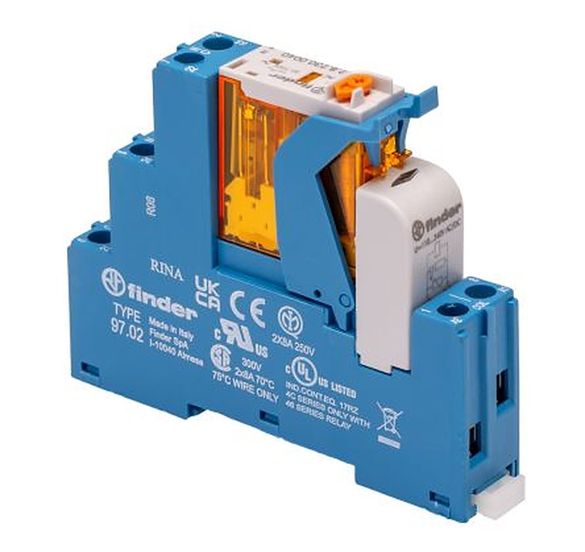 Finder 4C Series Interface Relay, DIN Rail, 230V ac Coil, DPDT, 5mA