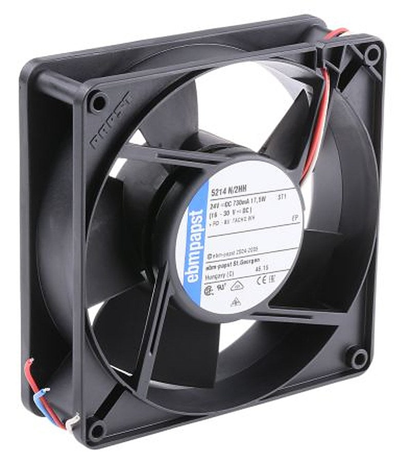 ebm-papst 5200 N Series Axial Fan, 24V dc, 340 m³/h, 17.5 W, 730 mA Max, IP68, IP54 127 mm 127mm 38 mm