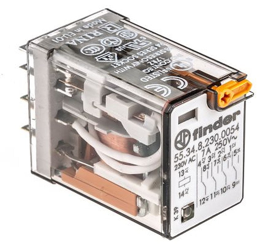 Finder Relay, 230V ac Coil, 7A Switching Current, 4PDT