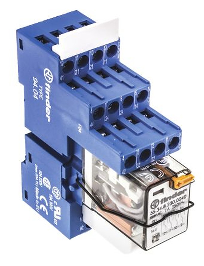 Finder 58 Series Interface Relay, DIN Rail, 230V ac Coil, 4PDT, 6mA