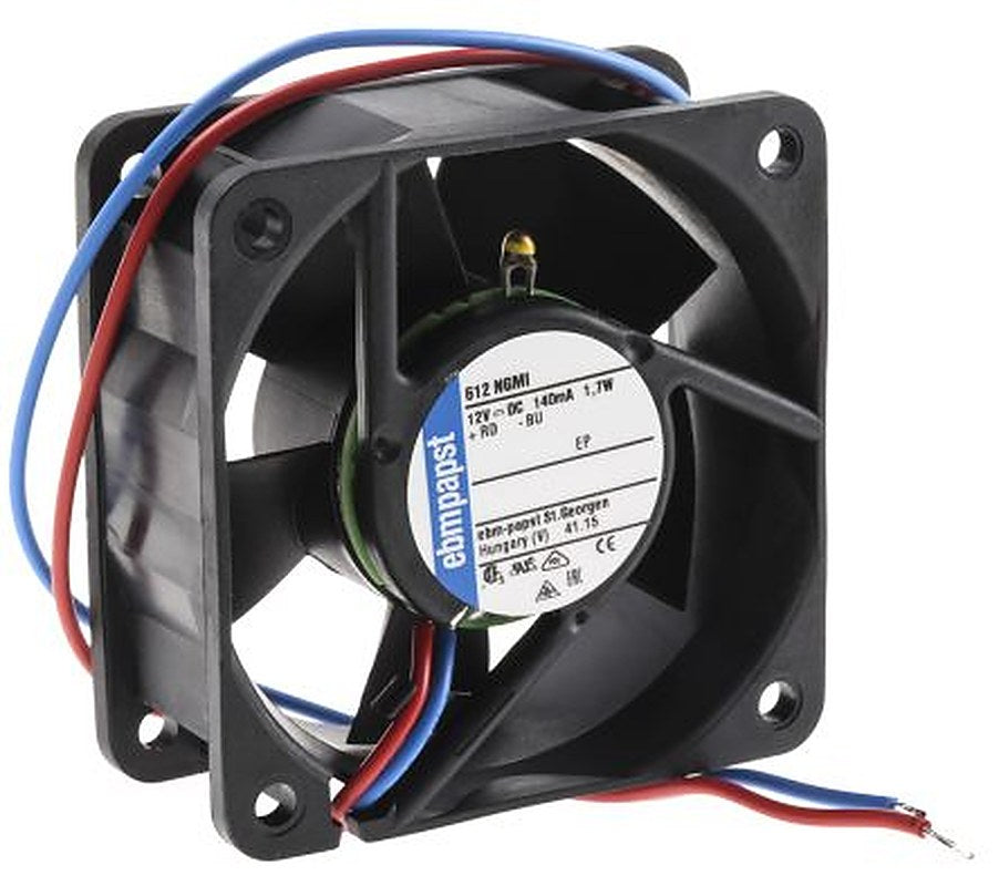 ebm-papst 600 N Series Axial Fan, 12V dc, 35 m³/h, 1.7 W, 142 mA Max, IP54, IP68 60 mm 60mm 25.4 mm