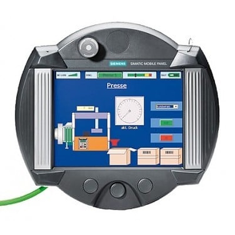 SIMATIC Mobile Panel 277 with integrated acknowledgment button, configurable with WinCC flexible Standard Version 2005 SP1 or higher or TIA Portal V11 to V14