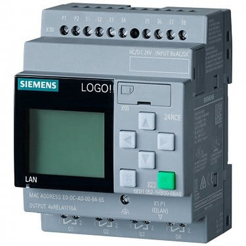 LOGO! 24RCE, logic module,Display PS/I/O: 24V AC/DC 24V/relay, 8 DI/4 DO, memory 400 blocks modular expandable, Ethernet integr. web server, data log, standard microSD card for LOGO! SOFT Comfort V8 or higher older projects executable