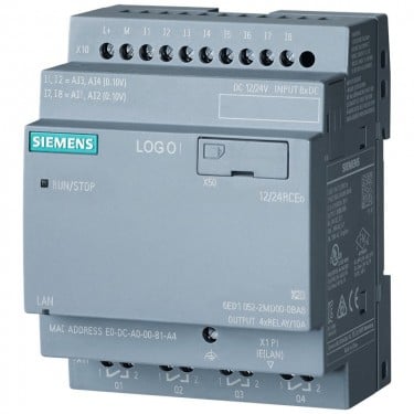 LOGO! 12/24RCEO, logic module PS/I/O: 12/DC 24V/relay 8 DI (4AI)/4 DO, without display, Memory 400 blocks, modular expandable, Ethernet integr. web server, data log, standard microSD card for LOGO! SOFT Comfort V8 or higher older projects executable