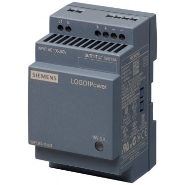 LOGO!Power 15 V/1.9 A stabilized power supply input: 100-240 V AC 110-300 V DC output: 15 V/1.9 A