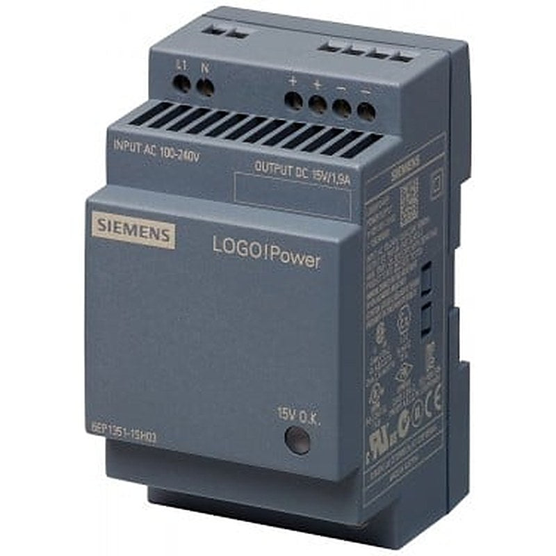 LOGO!Power 15 V/1.9 A stabilized power supply input: 100-240 V AC 110-300 V DC output: 15 V/1.9 A