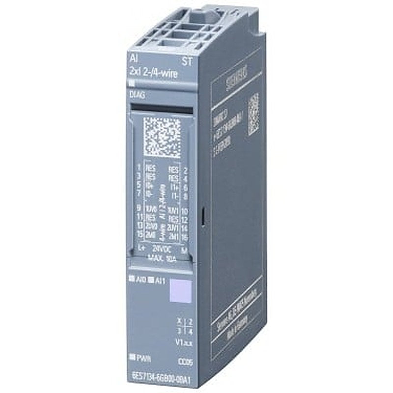 SIMATIC ET 200SP, Analog input module, AI 2xI 2-/4-wire Standard, Pack quantity: 1 unit, suitable for BU type A0, A1, Color code CC05, Module diagnostics, 16 bit