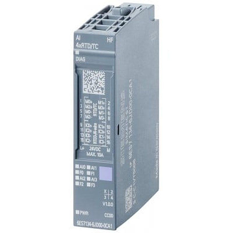 SIMATIC ET 200SP, Analog input module, AI 4xRTD/TC High Feature, Pack quantity: 10 units, suitable for BU type A0, A1, Color code CC00, channel diagnostics, 16 bit, +/-0.1%, 2-/3-/4-wire