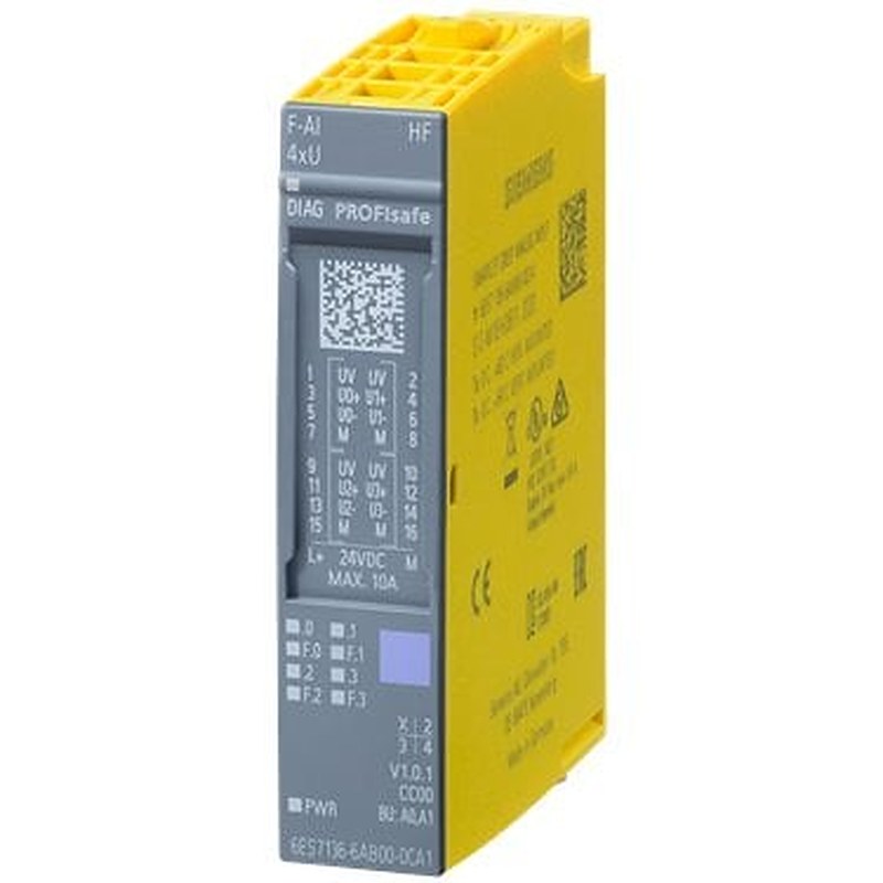 SIMATIC DP, electronics module ET 200SP, F-AI 4xU 0..10V HF, fail-safe analog inputs, up to PL E (ISO 13849), up to SIL 3 (IEC 61508)