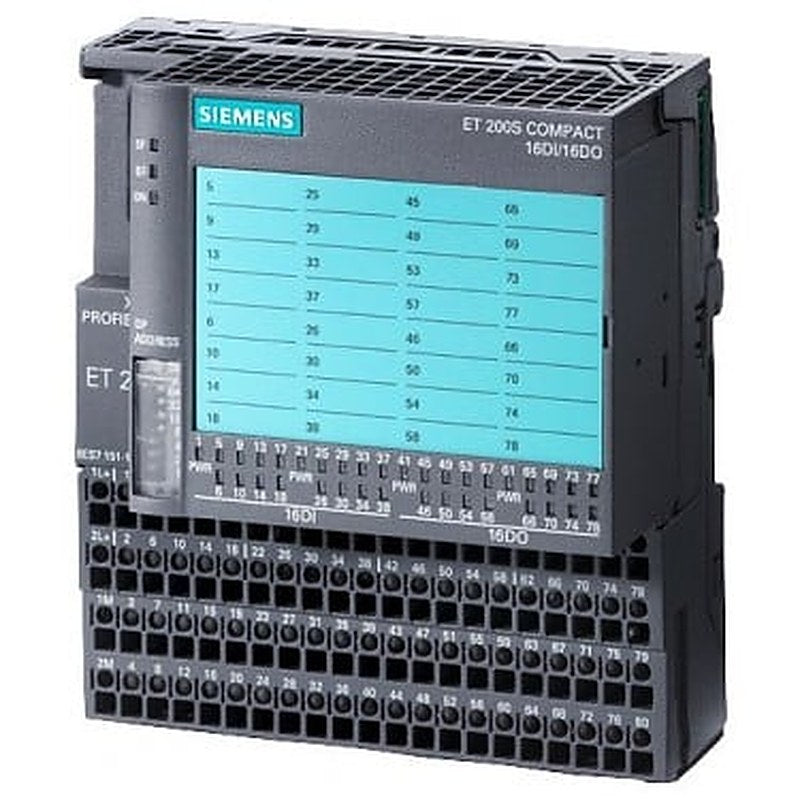 ET 200S Compact, 16 DI/16 DQ STD 24 V DC, 3 ms,; 24 V DC, 0.5 A expandable by up to 12 modules of the ET 200S (no F modules) electronics block