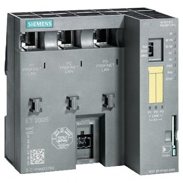 SIMATIC DP, IM151-8F PN/DP CPU f. ET200S, 256 KB work memory, int. PROFINET interface (with three RJ45 ports) as IO controller/I-device without battery, MMC required