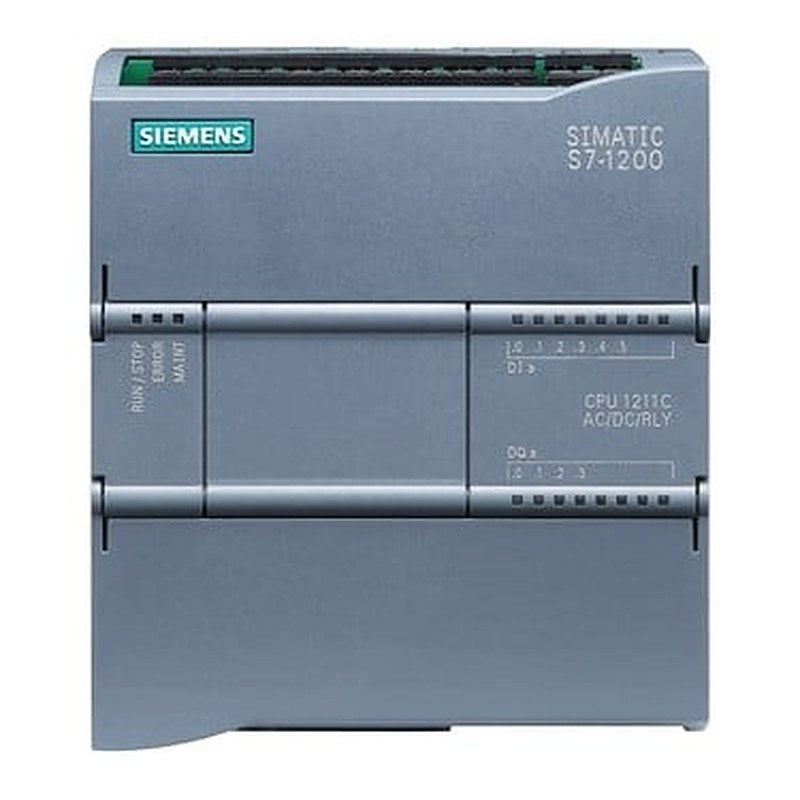 SIMATIC S7-1200, CPU 1211C, compact CPU, AC/DC/relay, onboard I/O: 6 DI 24 V DC; 4 DO relay 2A; 2 AI 0-10 V DC, Power supply: AC 85-264 V AC at 47-63 Hz, Program/data memory 50 KB