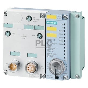 SIMATIC DP, CPU 1516PRO F-2 PN for ET 200pro, Central processing unit with work memory 1.5 MB for program and 5 MB for data, 1st interface: PROFINET IRT with 3-port switch, 2nd interface: PROFINET RT, 10 ns bit performance, degree of protection: IP65/67, SIMATIC Memory Card required, Connection module required