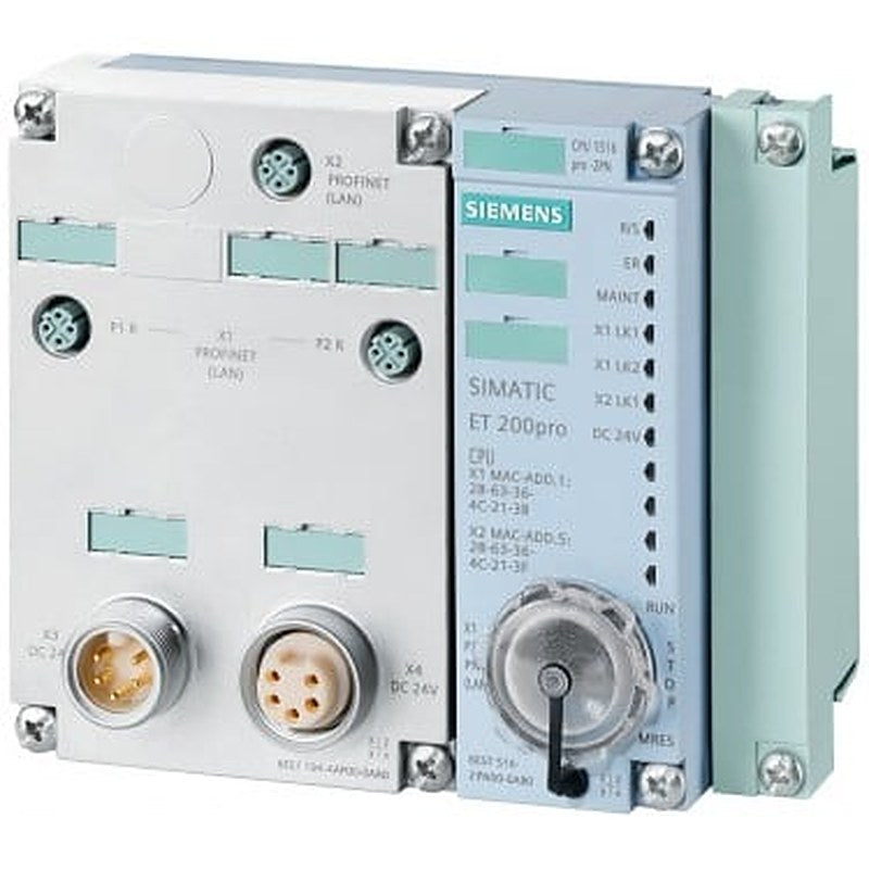 SIMATIC DP, CPU 1516PRO-2 PN for ET 200pro, Central processing unit with Work memory 1 MB for program and 5 MB for data, 1st interface: PROFINET IRT with 3-port switch, 2nd interface: PROFINET RT, 10 ns bit performance, degree of protection: IP65/67, SIMATIC Memory Card required, Connection module required