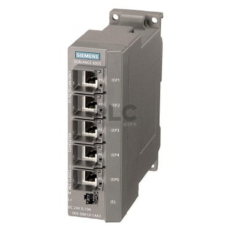 SCALANCE X005, IE Entry Level Switch unmanaged 5x 10/100 Mbit/s RJ45 ports, LED diagnostics, IP30, 24 V DC power supply, PROFINET-compliant securing collars, Extended temperature range -40 °C...+75 °C, Manual available as a download .