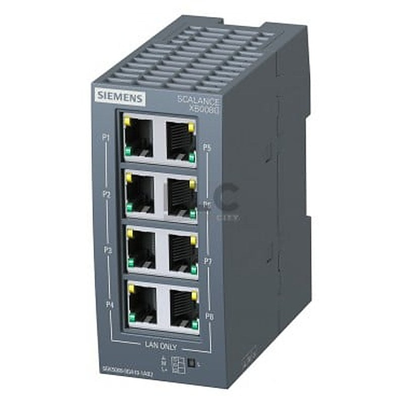 SCALANCE XB008G unmanaged Industrial Ethernet Switch for 10/100/1000 Mbit/s; for setting up small star and line topologies; LED diagnostics, IP20, 24 V DC power supply, with 8x 10/100/1000 Mbit/s RJ45 ports electrical Manual available as a download .
