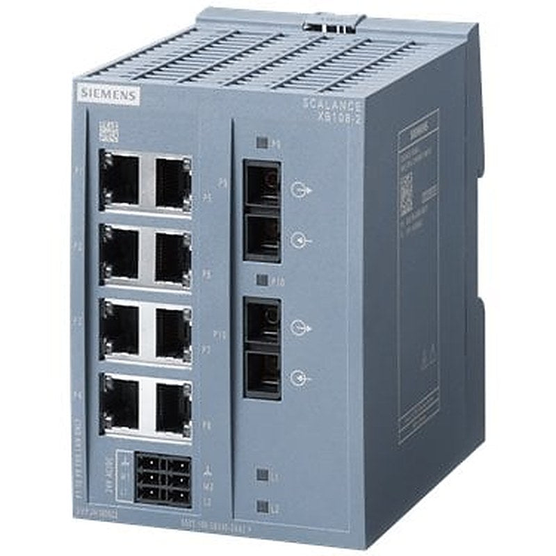 SCALANCE XB108-2 unmanaged IE switch, 8x 10/100 Mbit/s Ports, 2x 100 Mbit/s multimode SC, for setting up small star and line topologies; LED diagnostics,IP20, redundant power supply, 24 V AC/DC Manual available as a download .