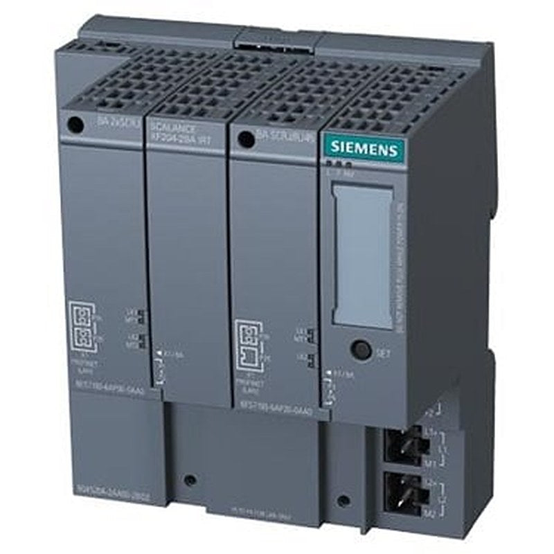 XF201-3P IRT managed IE IRT switch, 1x 10/100 Mbit/s RJ45 ports, 3x 100 Mbit/s POF SC RJ Ports, Bus adapter assembled, Error signaling contact with set pushbutton, redundant power supply, PROFINET IO device, network management, Redundancy Manager integrated, incl. electron. manual on CD-ROM, C-PLUG optional.