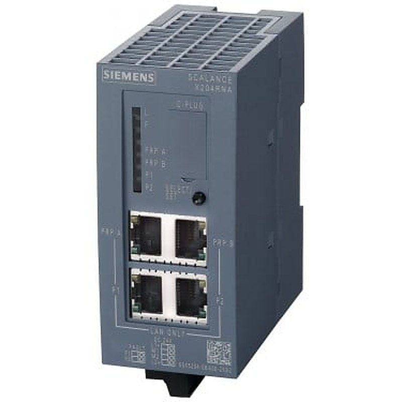 SCALANCE X204RNA; redundant network access; 4x 100 Mbit/s RJ45 ports; LED diagnostics; error-signaling contact with set push-button; redundant power supply; network management; including electronic manual on CD-ROM, C-PLUG optional for HSR networks;