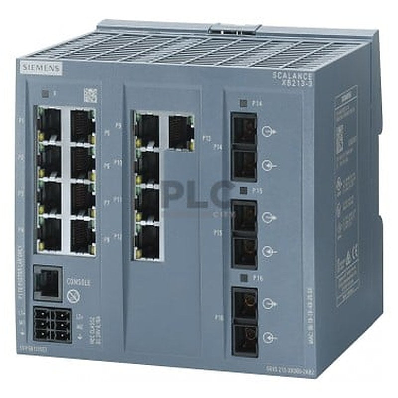 SCALANCE XB213-3 managed Layer 2 IE switch 13x 10/100 Mbit/s RJ45 ports, 3x MM FO SC-port 1x console port, diagnostics LED, redundant power supply, IEC 62443-4-2 certified; temperature range 0 °C to +60 °C; DIN-rail mounting; default EtherNet/IP.