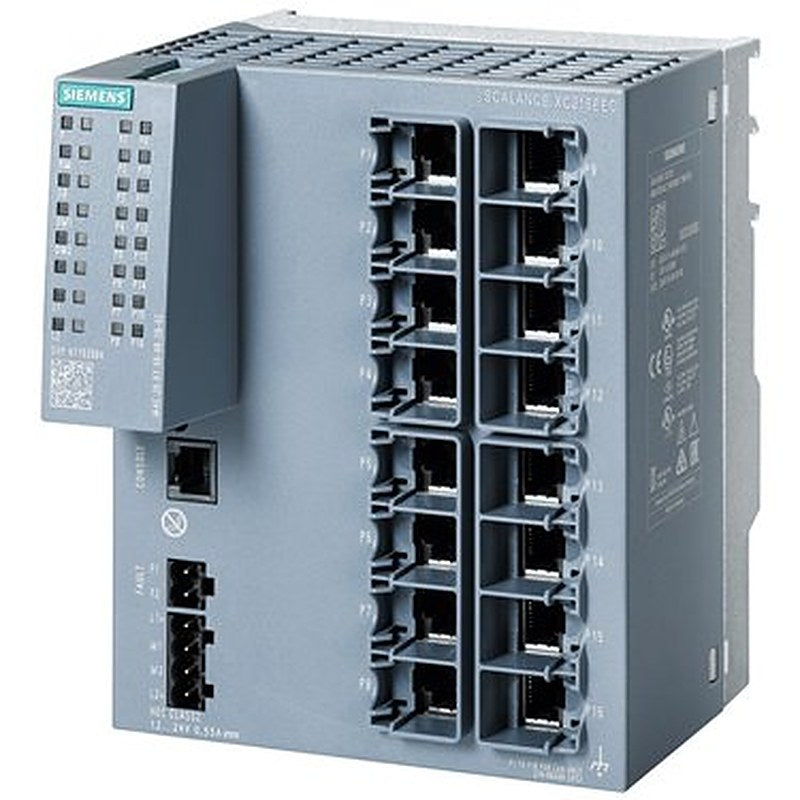 SCALANCE XC216EEC manageable Layer 2 IE switch; IEC 62443-4-2 certified; 16x 10/100 Mbit/s RJ45 ports; 1x console port; diagnostics LED; redundant power supply; with painted printed-circuit boards; NAMUR NE21-compliant; temperature range -40 °C to +70 °C; assembly: DIN rail/S7 mounting rail/wall redundancy functions; office features (RSTP, VLAN,...); PROFINET IO device; Ethernet/IP-compliant; C-PLUG slot;