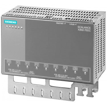 SCALANCE X302-7EEC; managed IE switch, compact; 2x 10/100/1000 Mbit/s RJ45, 7x 100 Mbit/s LC FO ports; LED diagnostics; error signaling contact; select/set pushbutton; PROFINET IO device; network management; integrated redundancy manager; office features (RSTP, VLAN, IGMP,..); C-plug in scope of delivery, 24 V DC power supply unit; conformal coating.