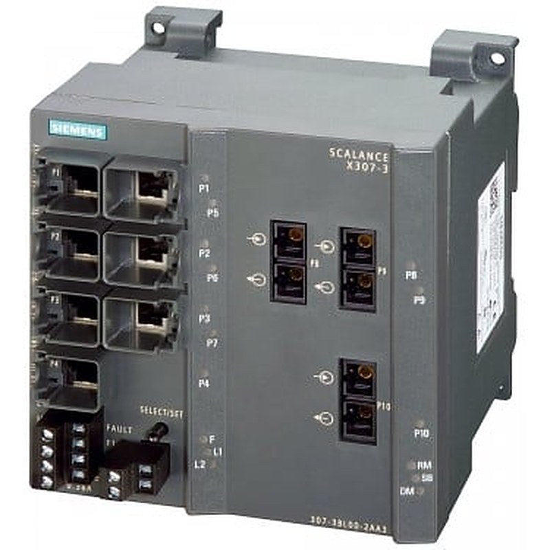 SCALANCE X307-3LD, managed plus IE switch, 3x 1000 Mbit/s SM SC 7x 10/100 Mbit/s RJ45 ports, LED diagnostics, error-signaling contact with Select/set pushbutton, PROFINET IO Device, network management, integrated redundancy manager, Office features (RSTP, VLAN, IGMP,..) C-plug in scope of delivery .